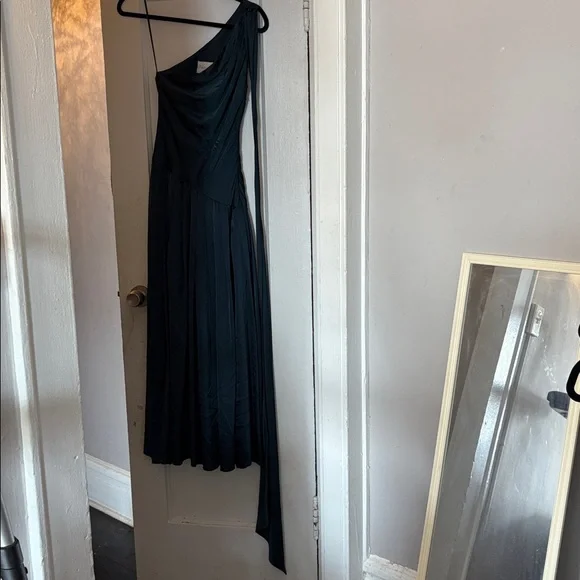 BHLDN one shoulder scarf neck asymmetrical maxi dress dark green size XS - Picture 3 of 10